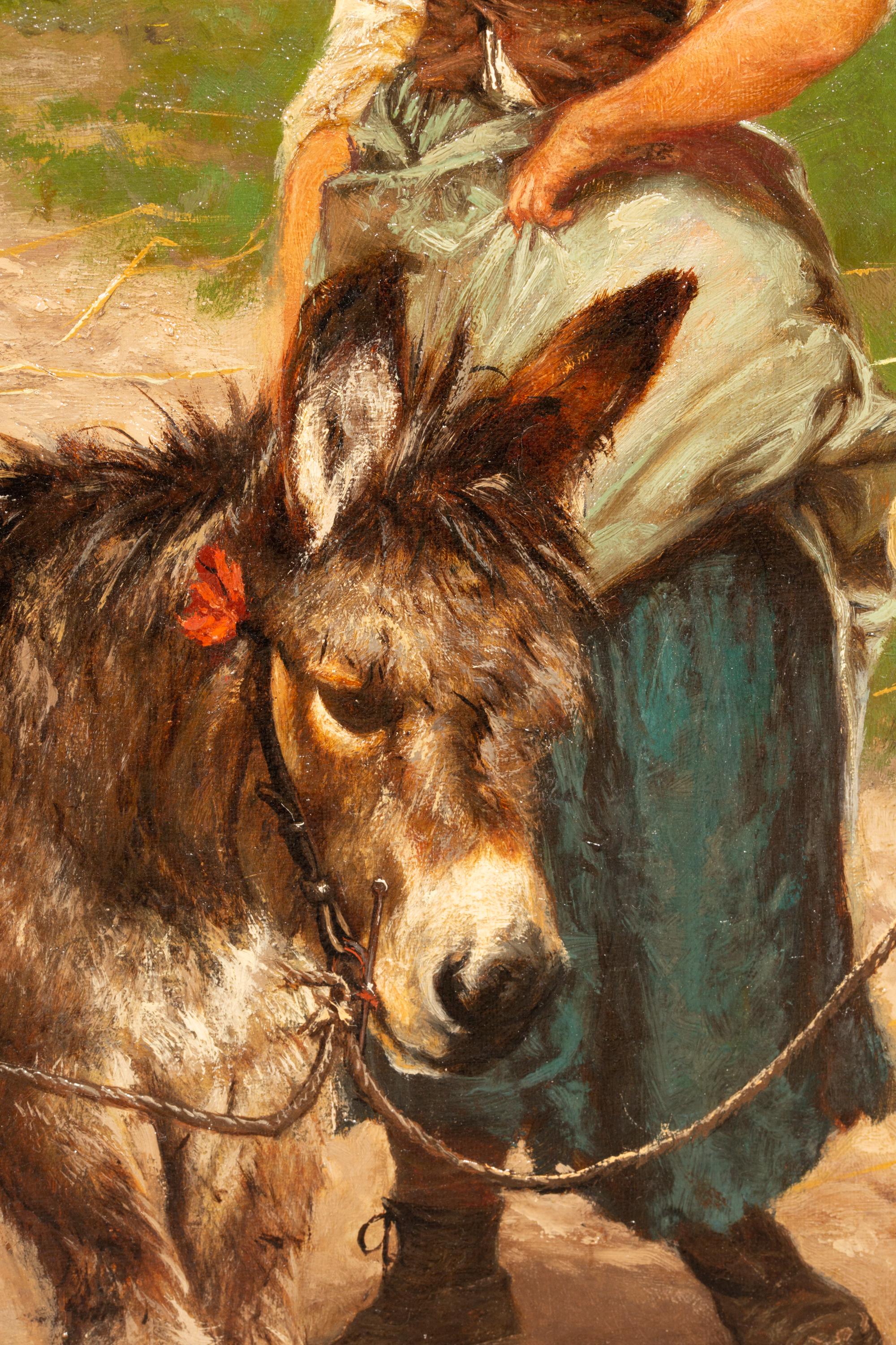 ‘Peasant Children walking the Donkeys’ by Edgar Bundy (1862 – 1922), dated 1885 For Sale 5