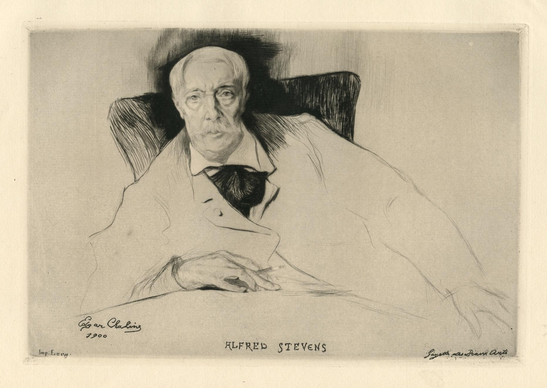 Edgar Chahine Portrait Print - "Alfred Stevens" original etching and drypoint