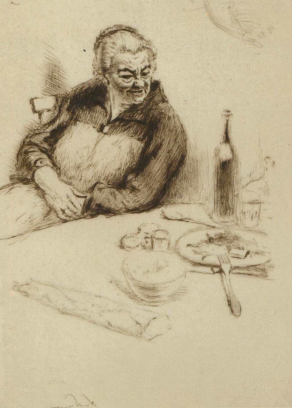 Edgar Chahine (1874-1947) - Framed Early 20th Century Etching, Seated for Supper For Sale 1