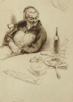Edgar Chahine (1874-1947) - Framed Early 20th Century Etching, Seated for Supper