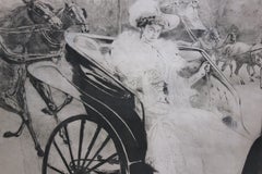 ""La Promanade" Schwarzer und weißer Druck einer Frau in einem Kutschenwagen Edition