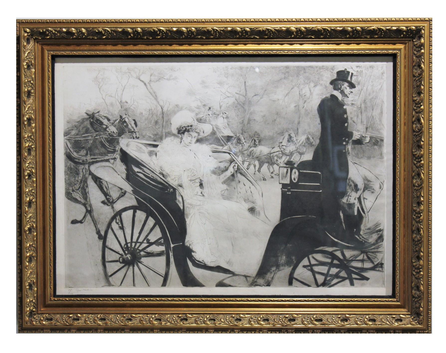 "La Promanade" Black and White Print of a Women in a Carriage Edition 