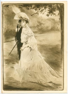 Antique "Promenade" original etching