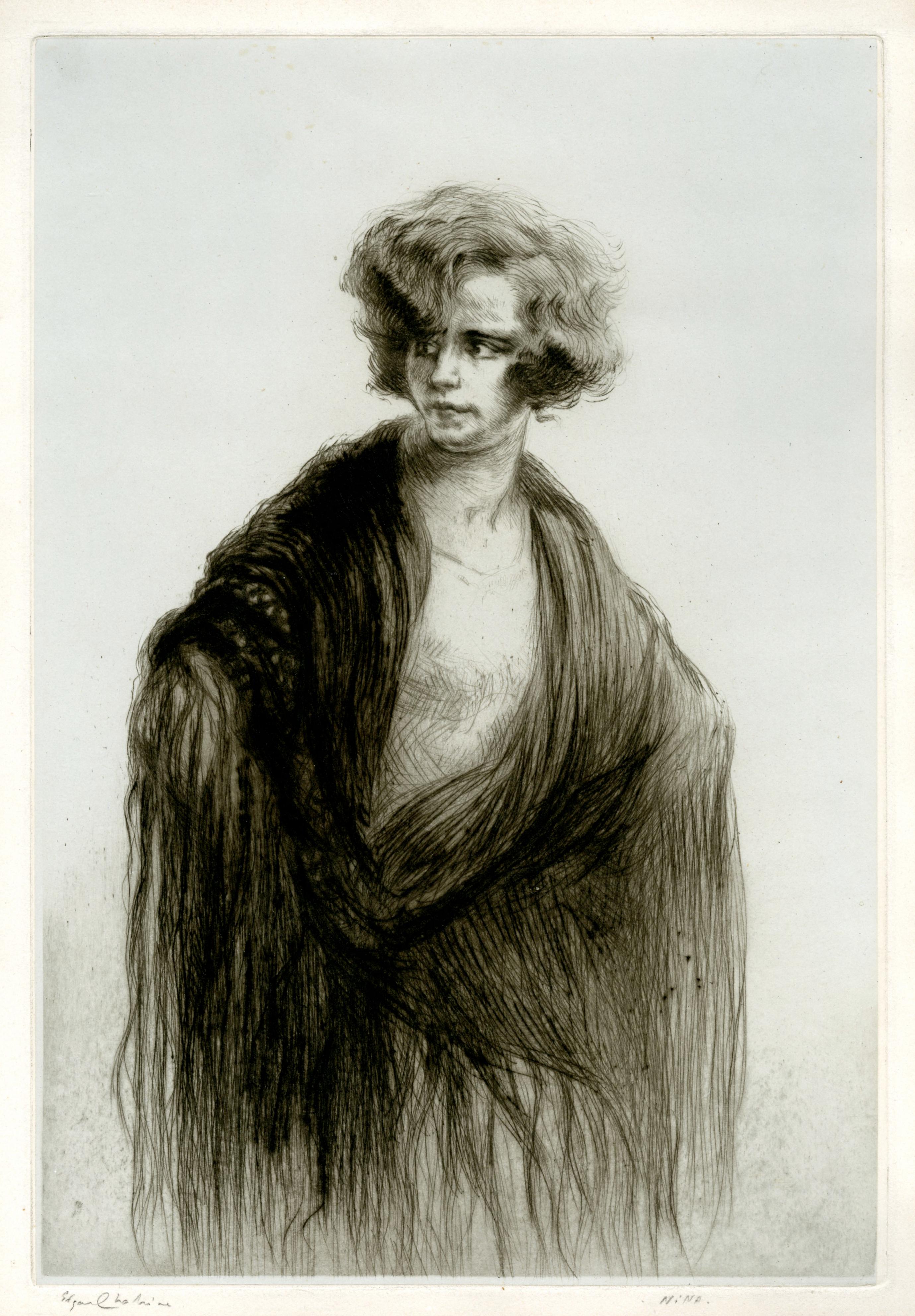 Portrait Print Edgar Chahine - Venise, Nina