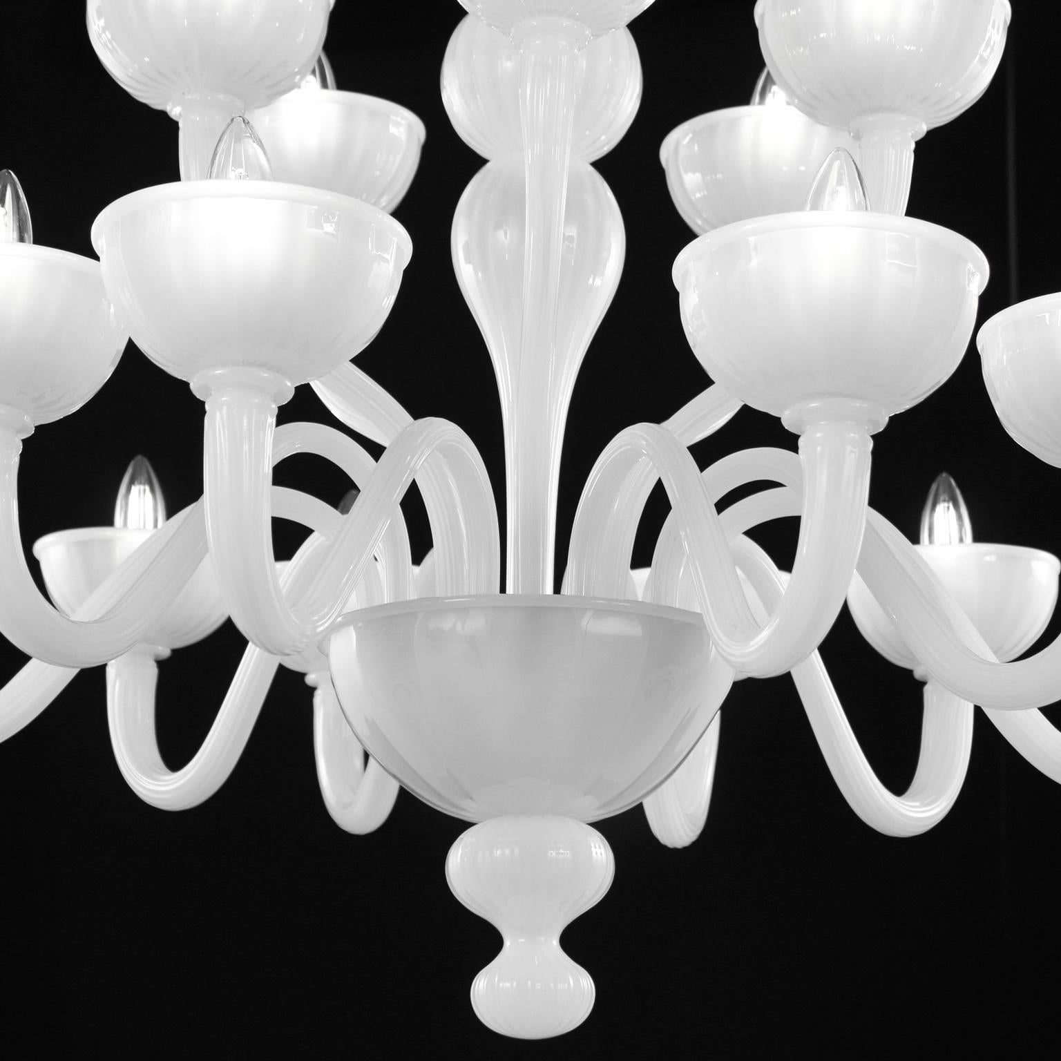 Italian Rigadin Chandelier 10+5 arms White Silk Murano Glass Edgar by Multiforme For Sale