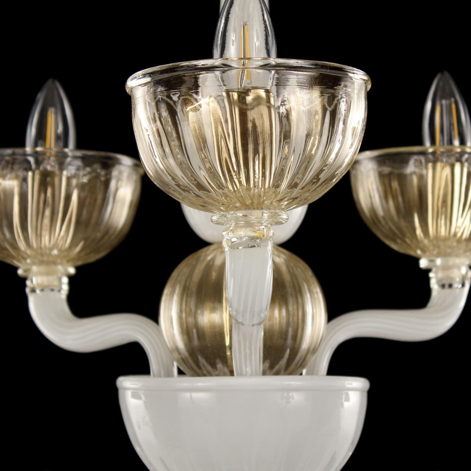 Other Chandelier 6+3 arms White Rigadin Glass Gold Details by Multiforme  For Sale