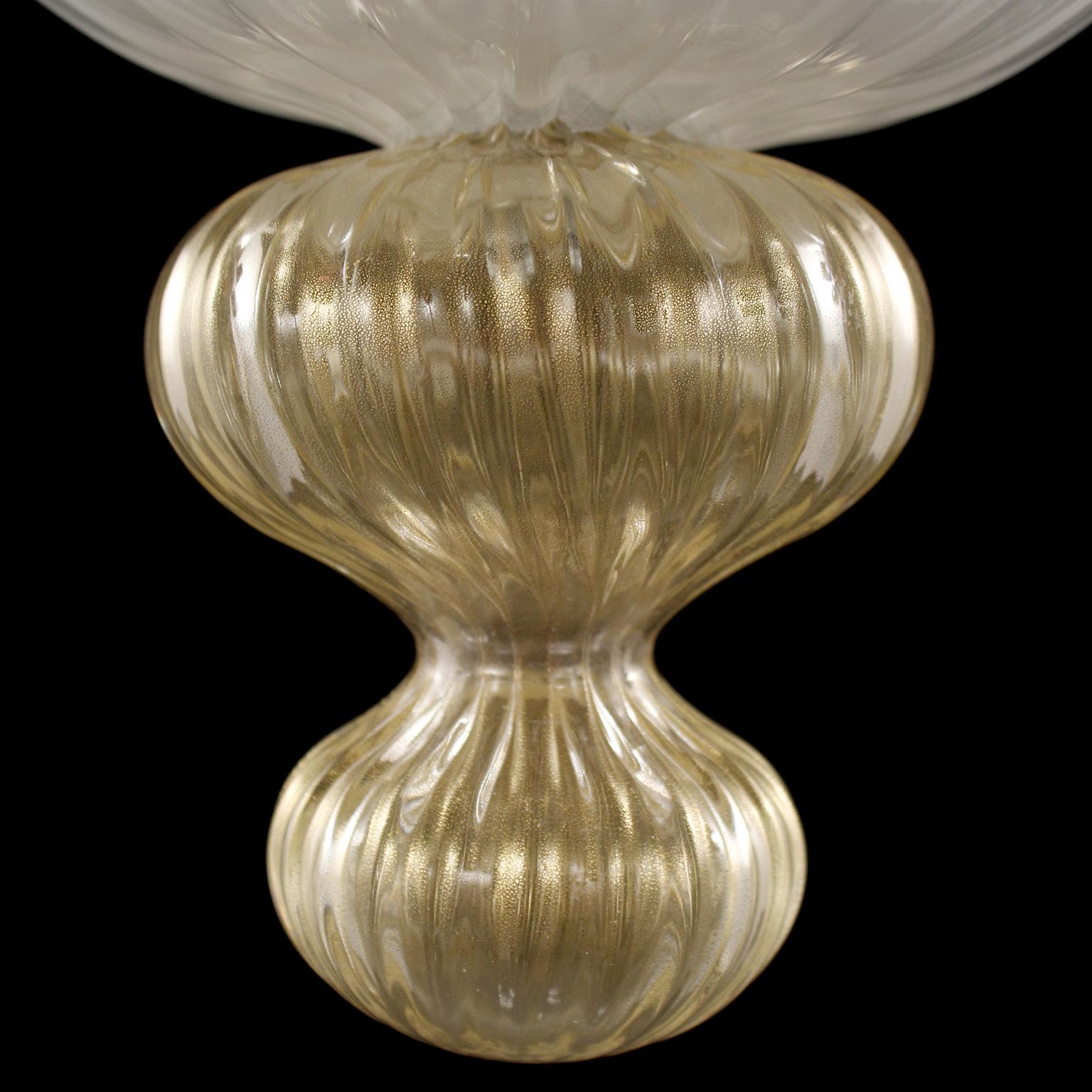 Italian Chandelier 6+3 arms White Rigadin Glass Gold Details by Multiforme For Sale