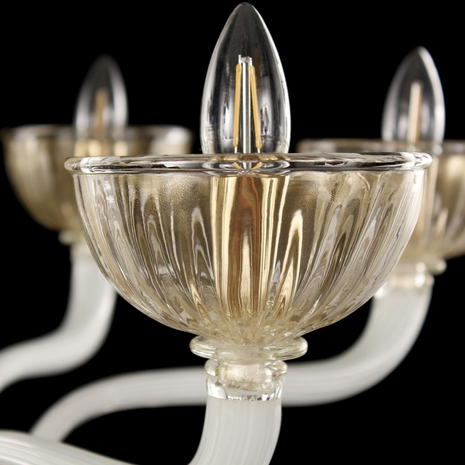 Chandelier 6+3 arms White Rigadin Glass Gold Details by Multiforme In New Condition For Sale In Trebaseleghe, IT