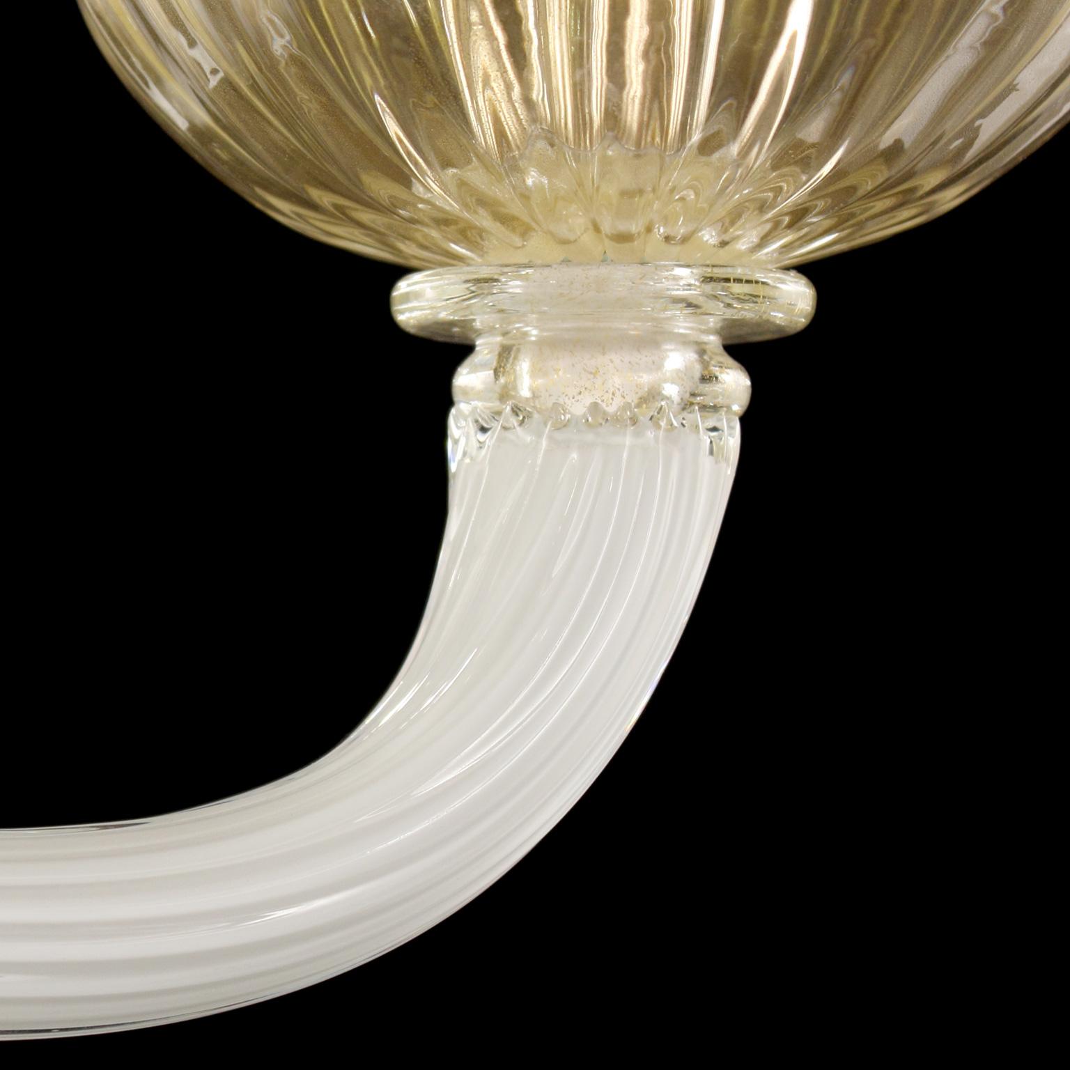 Contemporary Chandelier 6+3 arms White Rigadin Glass Gold Details by Multiforme  For Sale