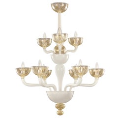 Chandelier 6+3 arms White Rigadin Glass Gold Details by Multiforme 