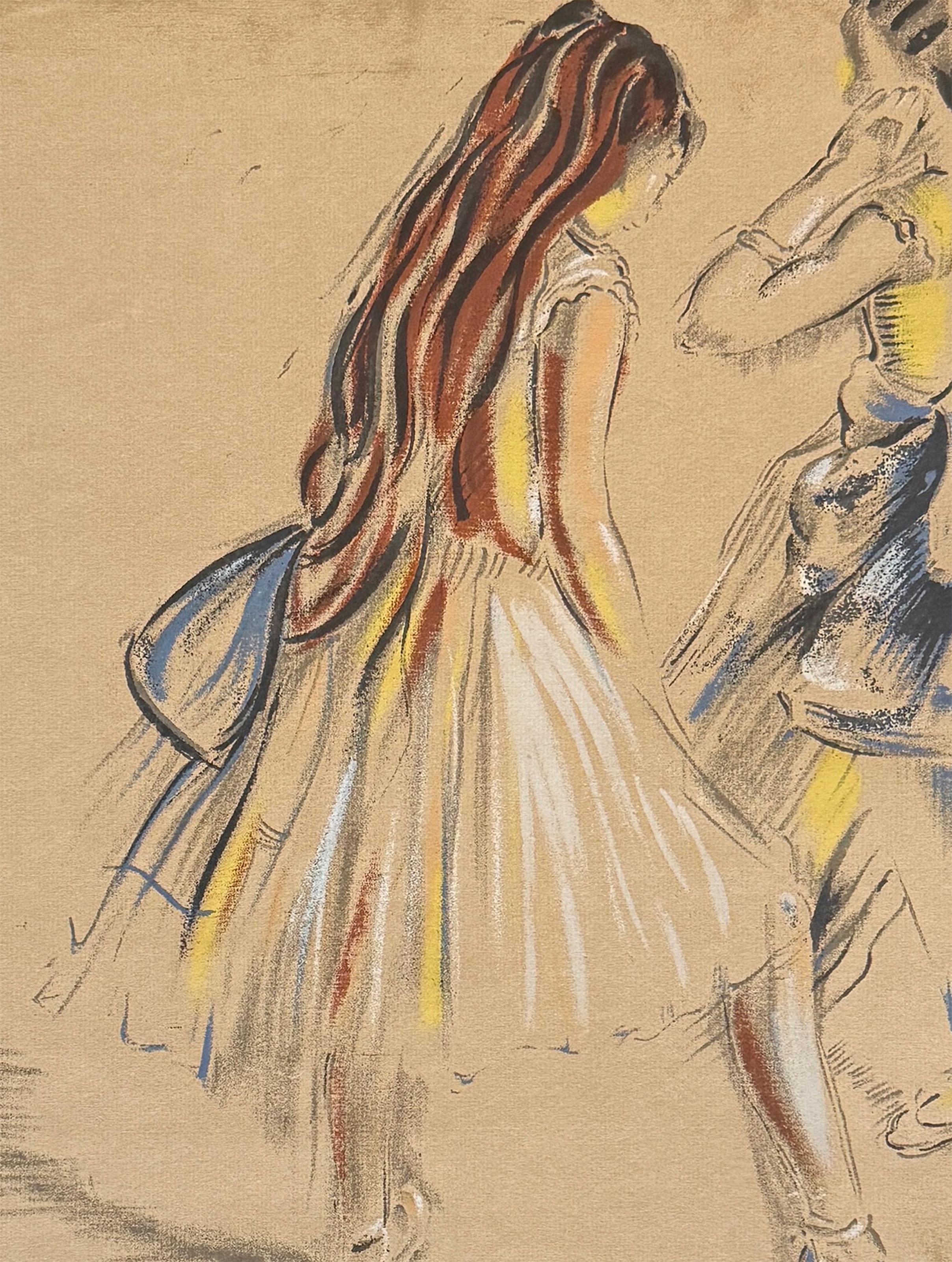 Ballerinas, Impressionist Color Pochoir by Edgar Degas For Sale 1