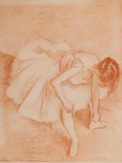 Ballerina che indossa la scarpetta - Acquaforte