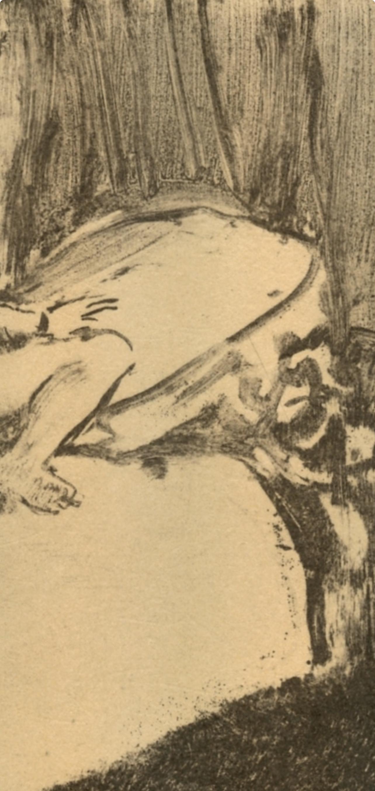 Degas, Attente, E. Degas Monotypes (after) - Beige Landscape Print by Edgar Degas