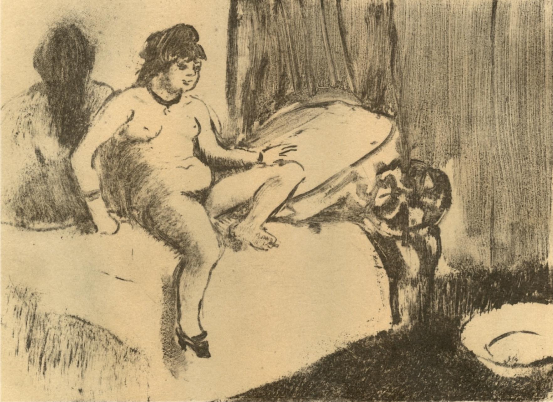 Edgar Degas Figurative Print - Degas, Attente, Les Monotypes (after)