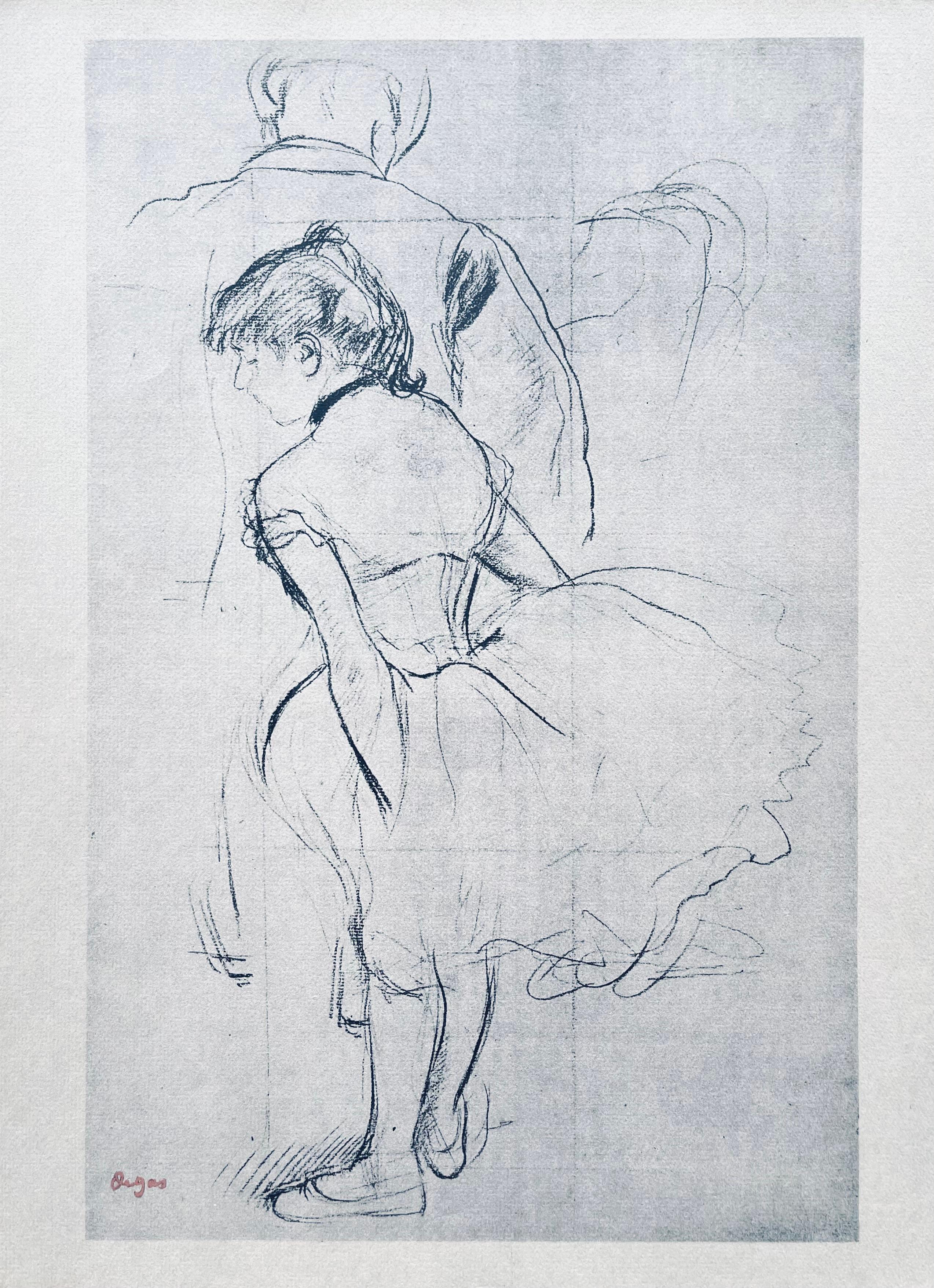 Degas, Danseuse en train d'arranger sa robe, Dix croquis de ballet (après) - Gris Landscape Print par Edgar Degas