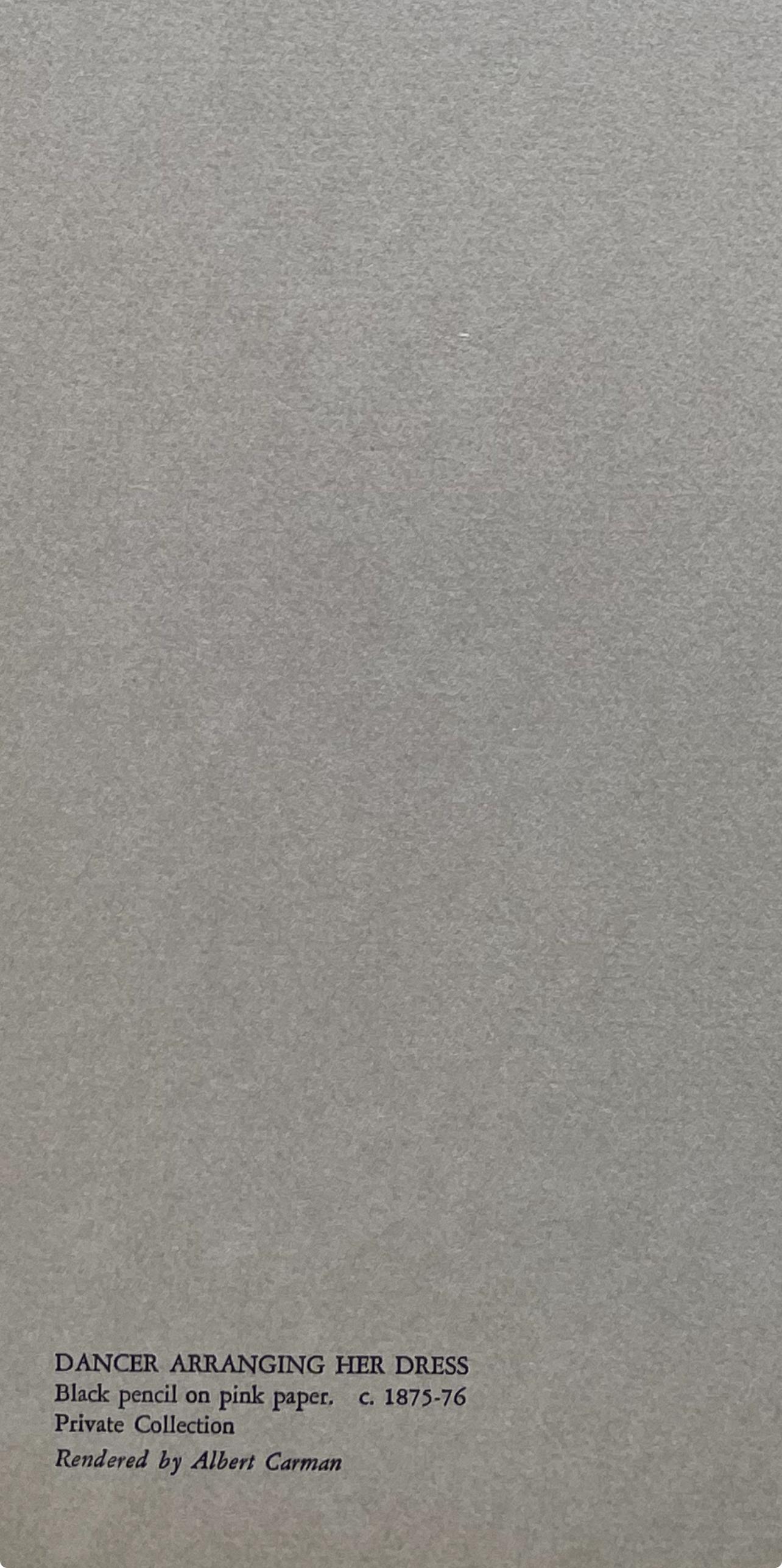 Lithographie auf Velin.  In der Platte signiert und nicht nummeriert, wie ausgegeben. Guter Zustand; nie gerahmt oder mattiert. Anmerkungen: Aus dem Folio, Degas, A Portfolio Of 10 Reproductions, Ten Ballet Sketches, 1945. Gezeichnet von Albert