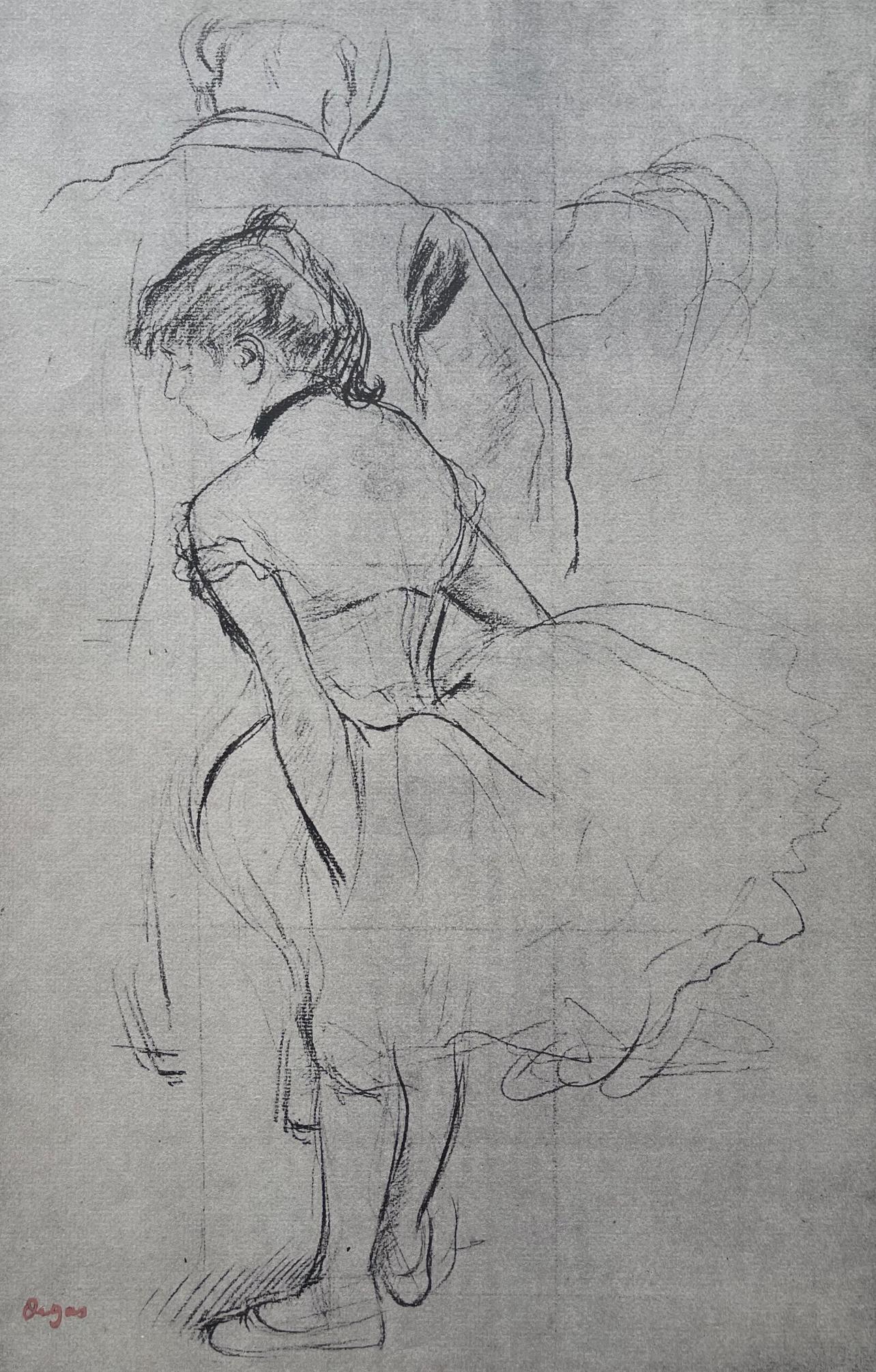 Edgar Degas Interior Print – Degas, Tänzerin, die ihr Kleid arrangiert, Zehn Ballettskizzen (nach)