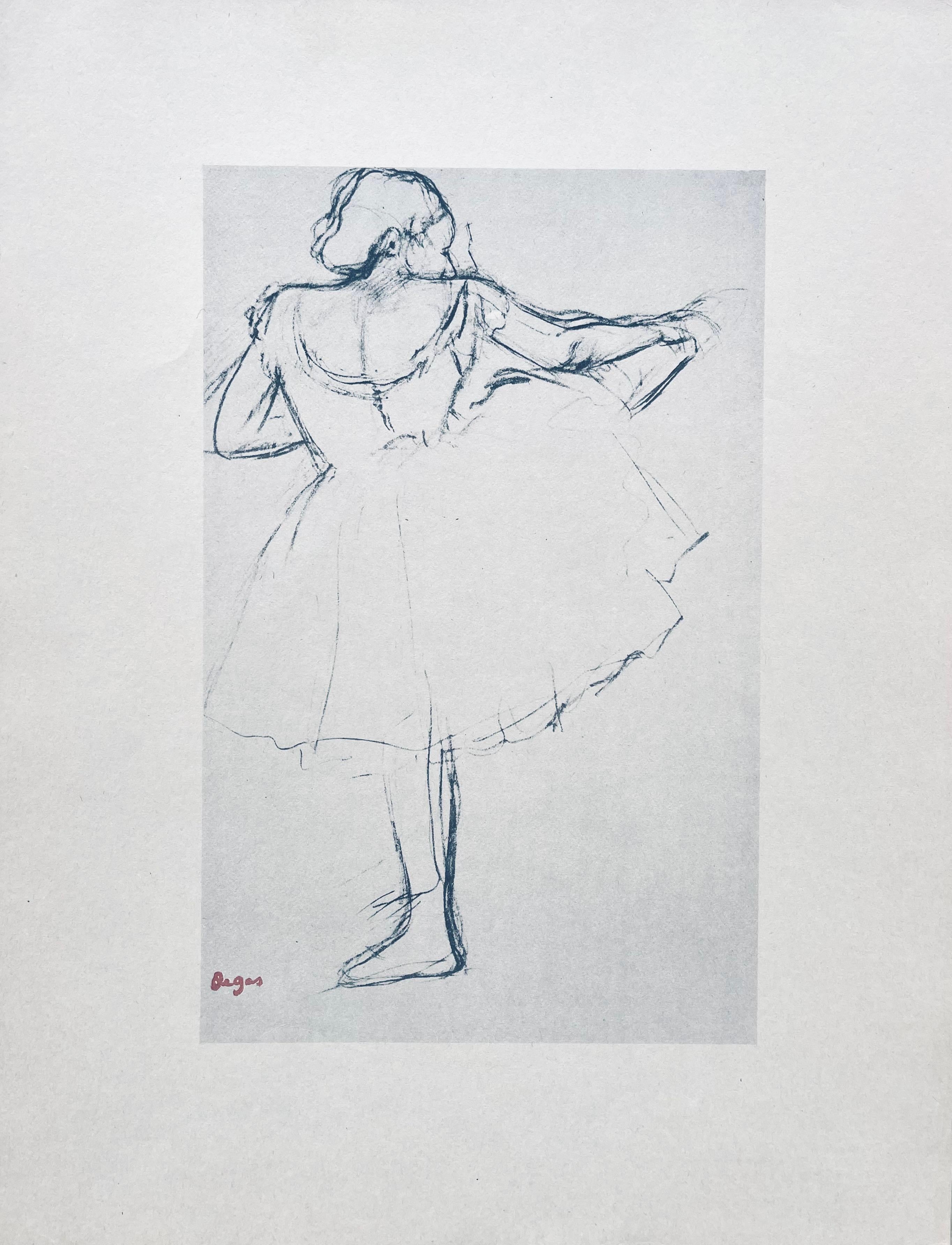 Degas, Dancer at the bar, Ten Ballet Sketches (after) - Gray Figurative Print by Edgar Degas