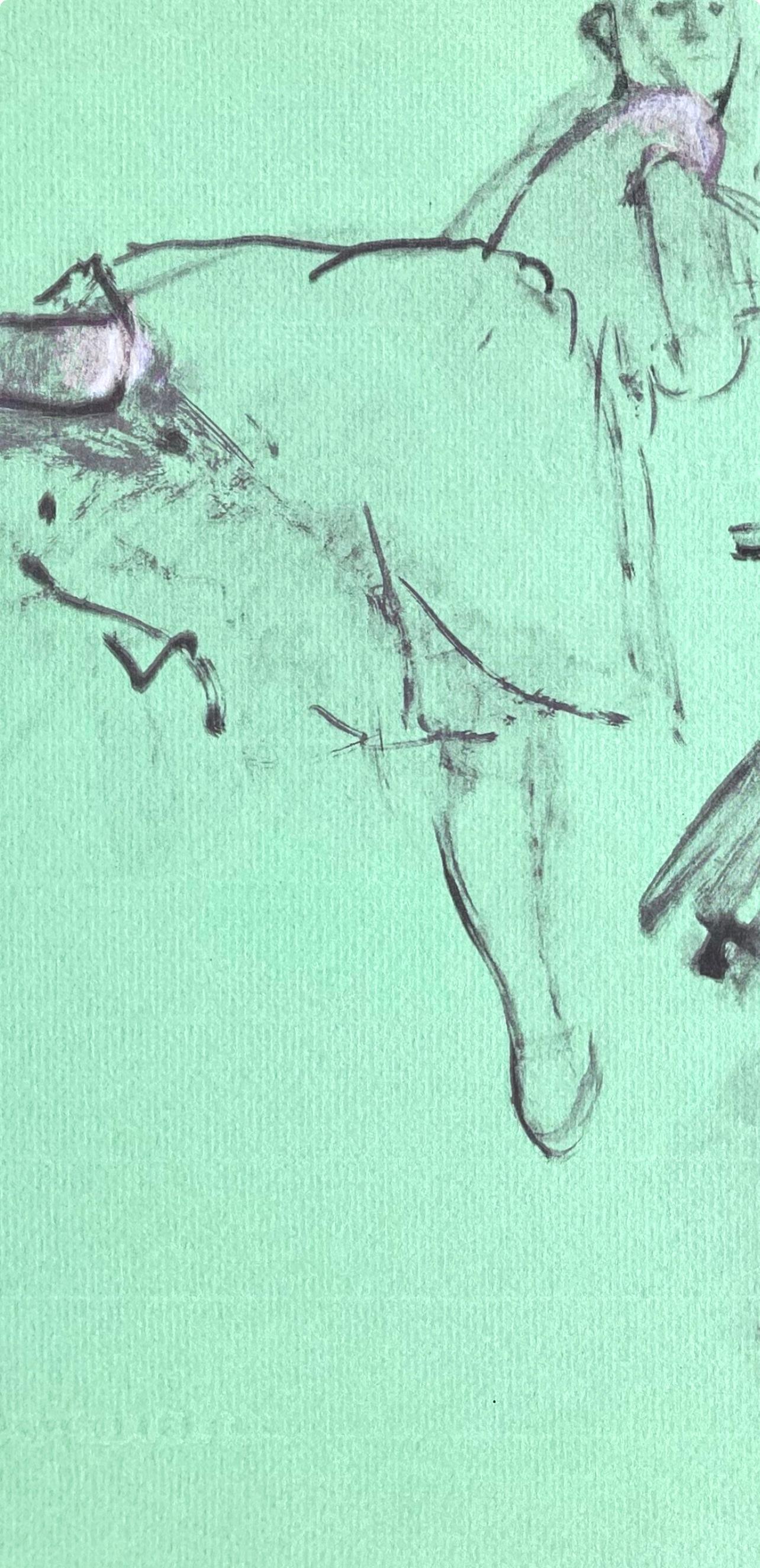 Degas, Dancer at the bar, Ten Ballet Sketches (after) - Blue Figurative Print by Edgar Degas