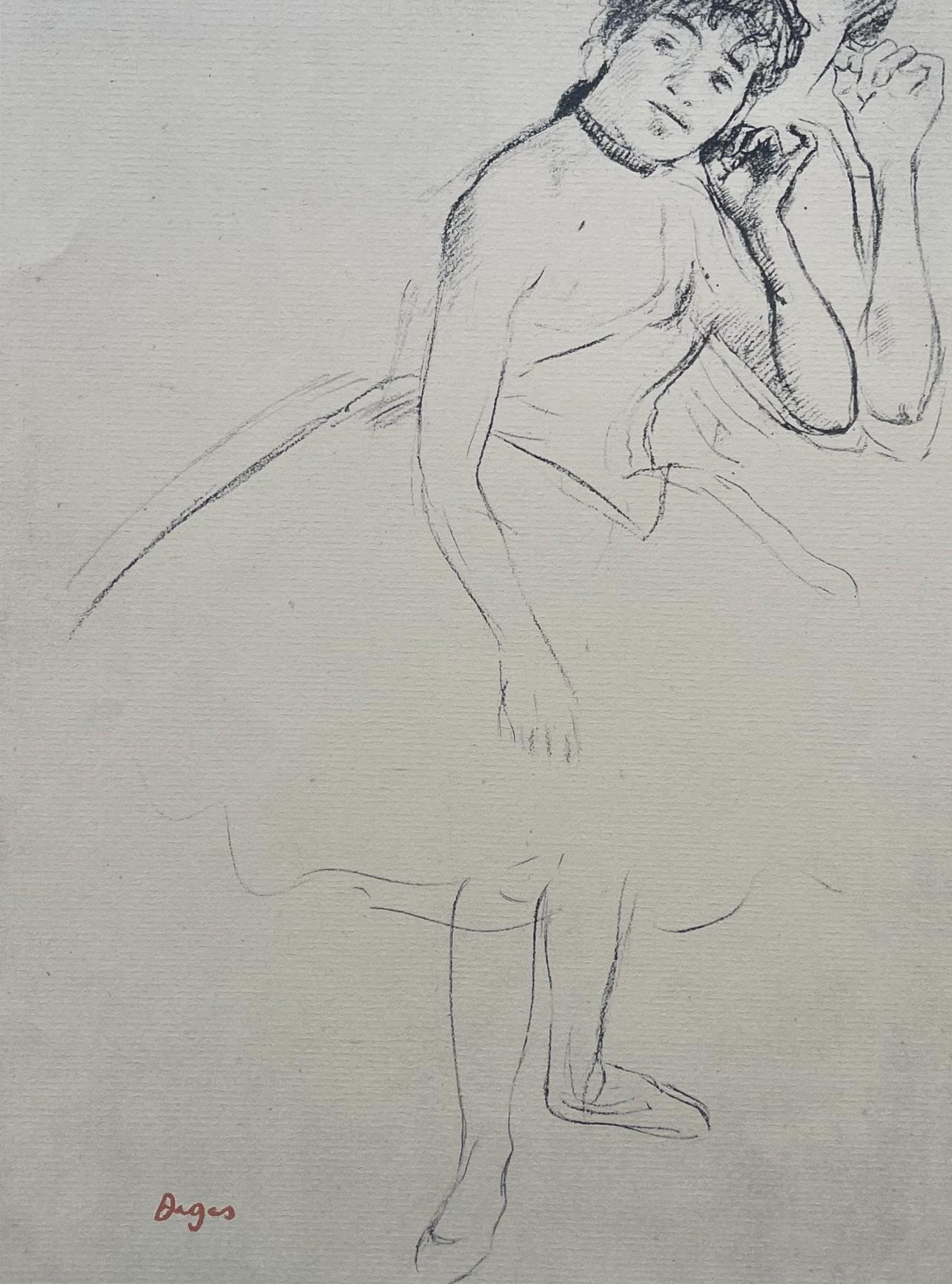 Edgar Degas Interior Print – Degas, Tänzerin, die ihren Ohrring berührt, Zehn Ballettskizzen (nach)