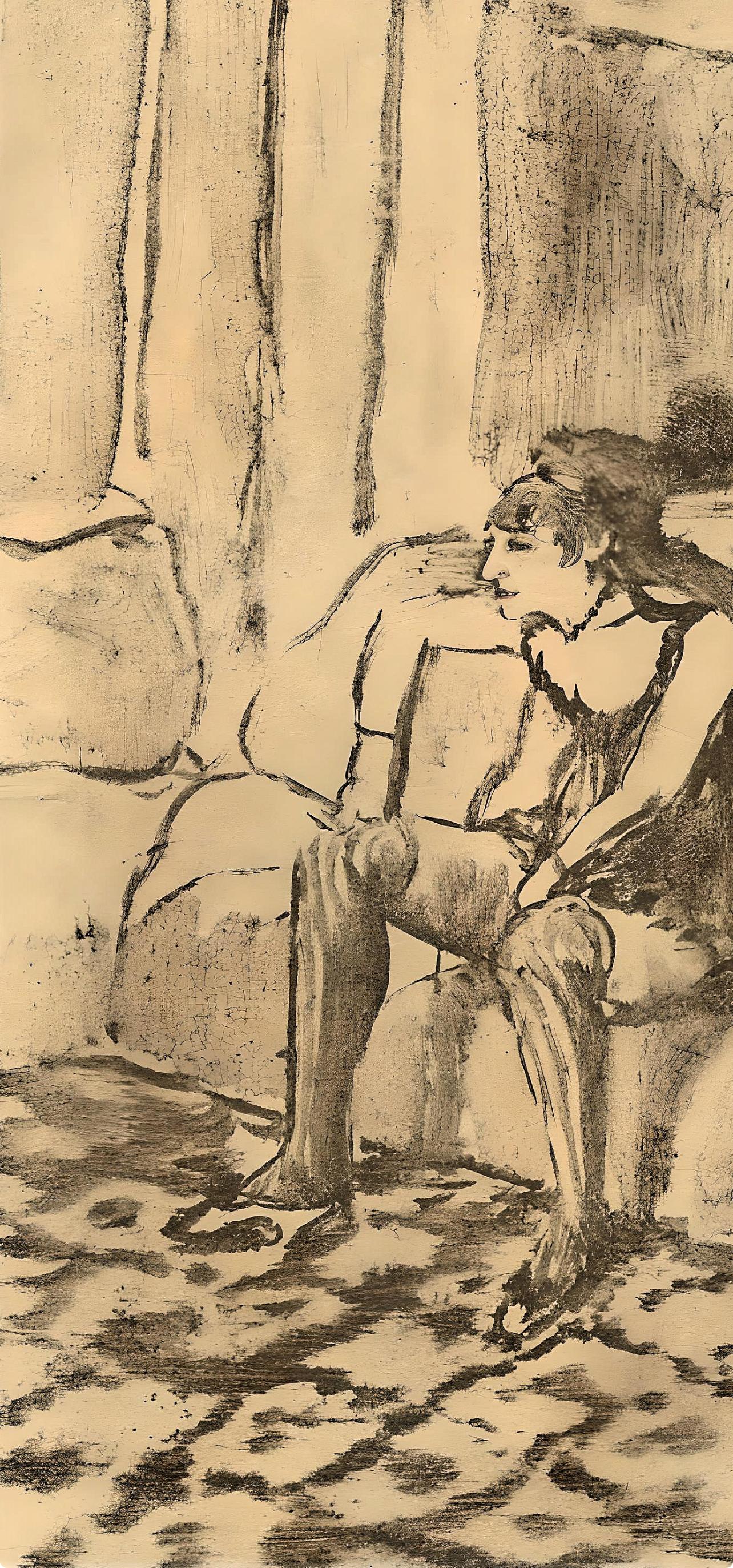 Degas, Deux Femmes, E. Degas Monotypes (after) - Beige Landscape Print by Edgar Degas