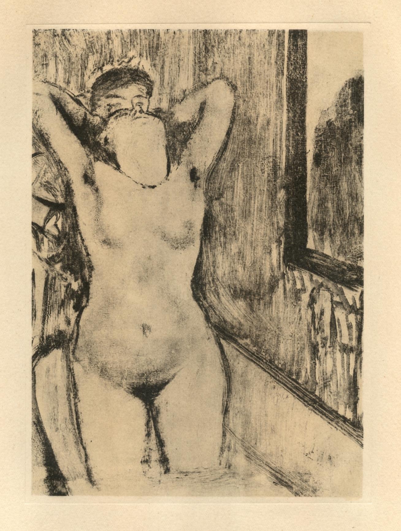 Kupferstich auf Marais-Velin-Papier. Unsigniert und nicht nummeriert, wie ausgegeben. Guter Zustand; nie gerahmt oder mattiert. Anmerkungen: Aus dem Band, E. Degas Les Monotypes, 1948. Herausgegeben von Quatre Chemins-Editart, Paris; gedruckt von