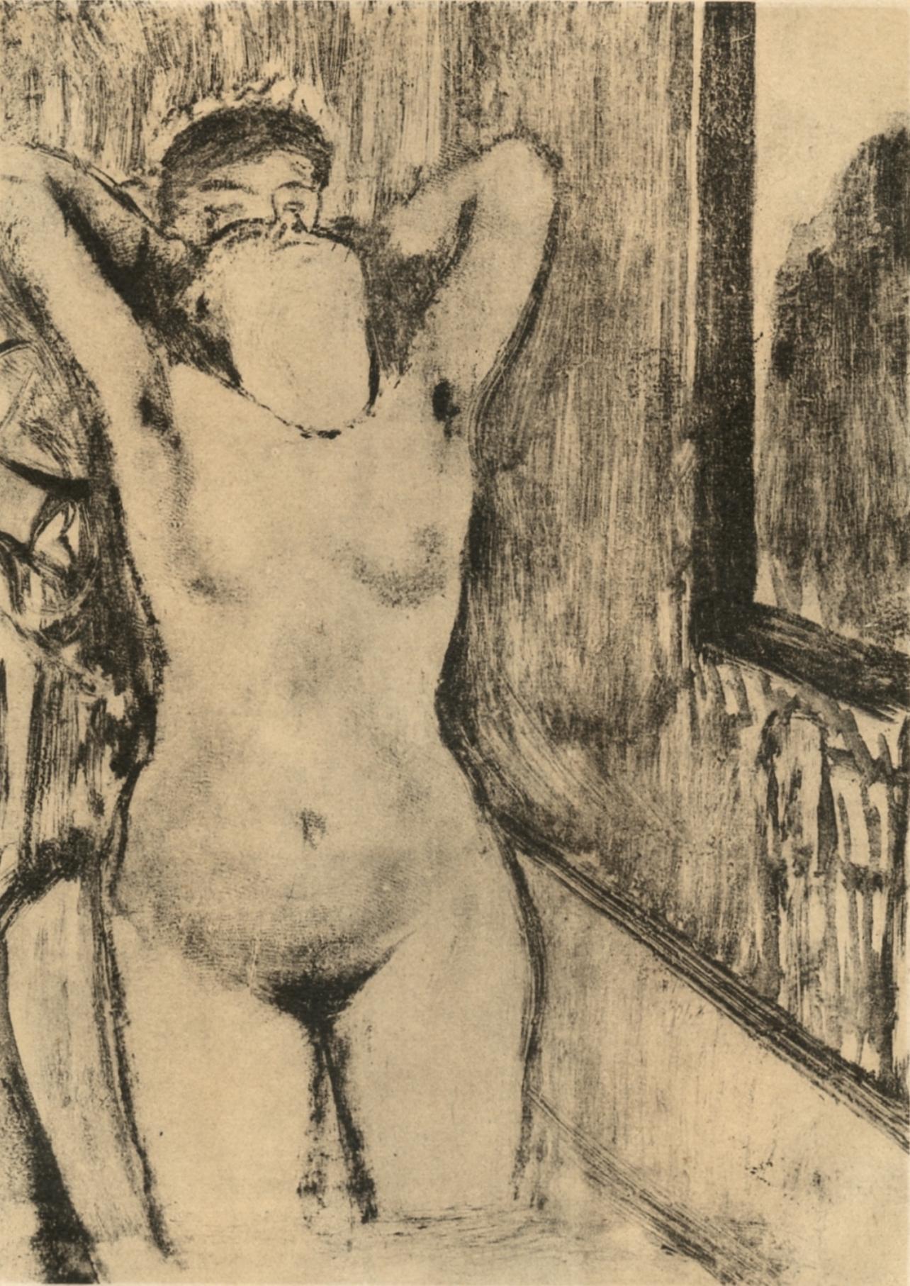 Edgar Degas Interior Print – Degas, Femme debout dans une Baignoire, Les Monotypes (nach)