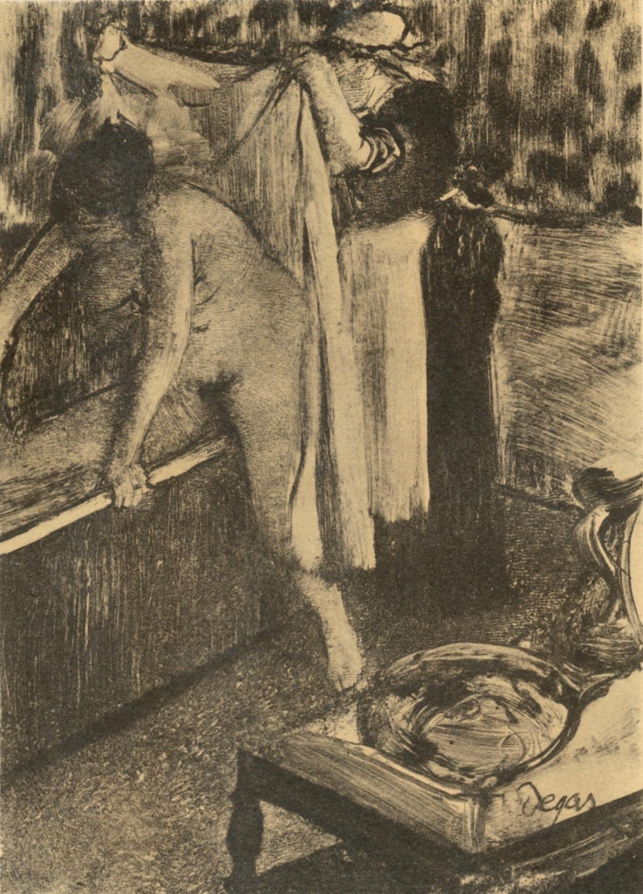 Edgar Degas Figurative Print – Degas, Femme sortant du bain, Les Monotypes (nach)