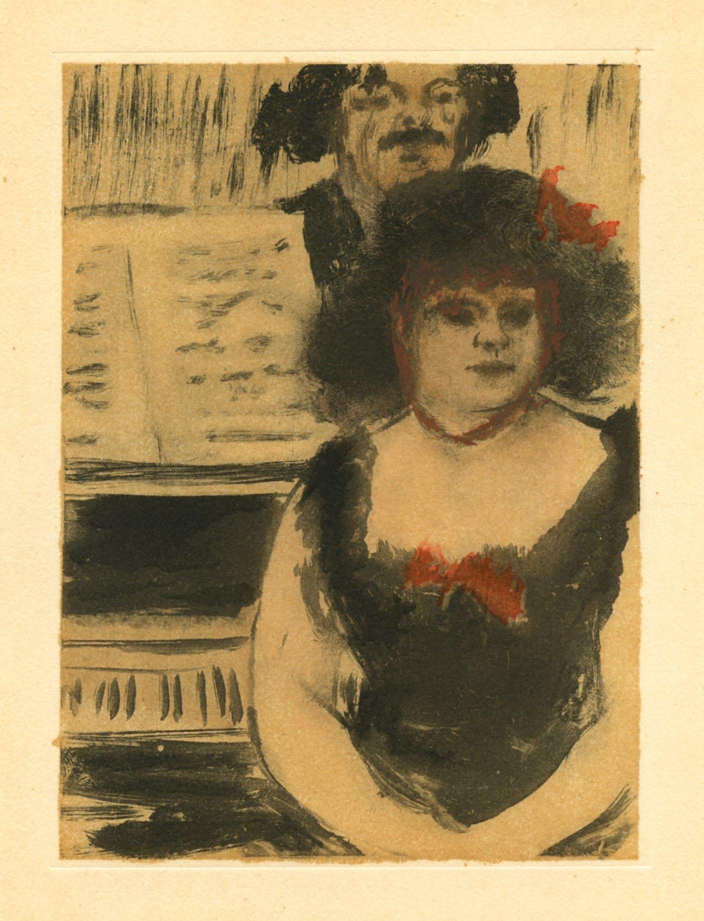 Degas, La Pianiste et le Chanteur, E. Degas Monotypien (nach) (Braun), Figurative Print, von Edgar Degas