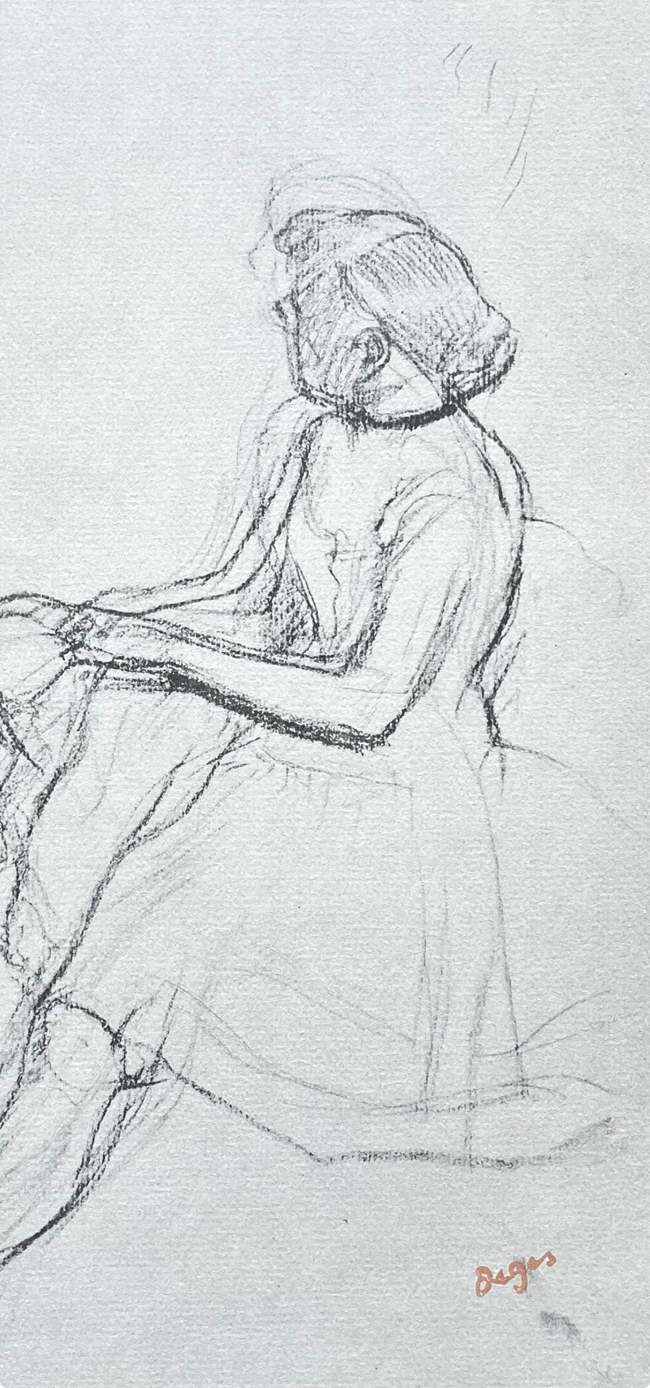 Degas, Seated dancer, removing her slipper, Ten Ballet Sketches (after) - Print by Edgar Degas