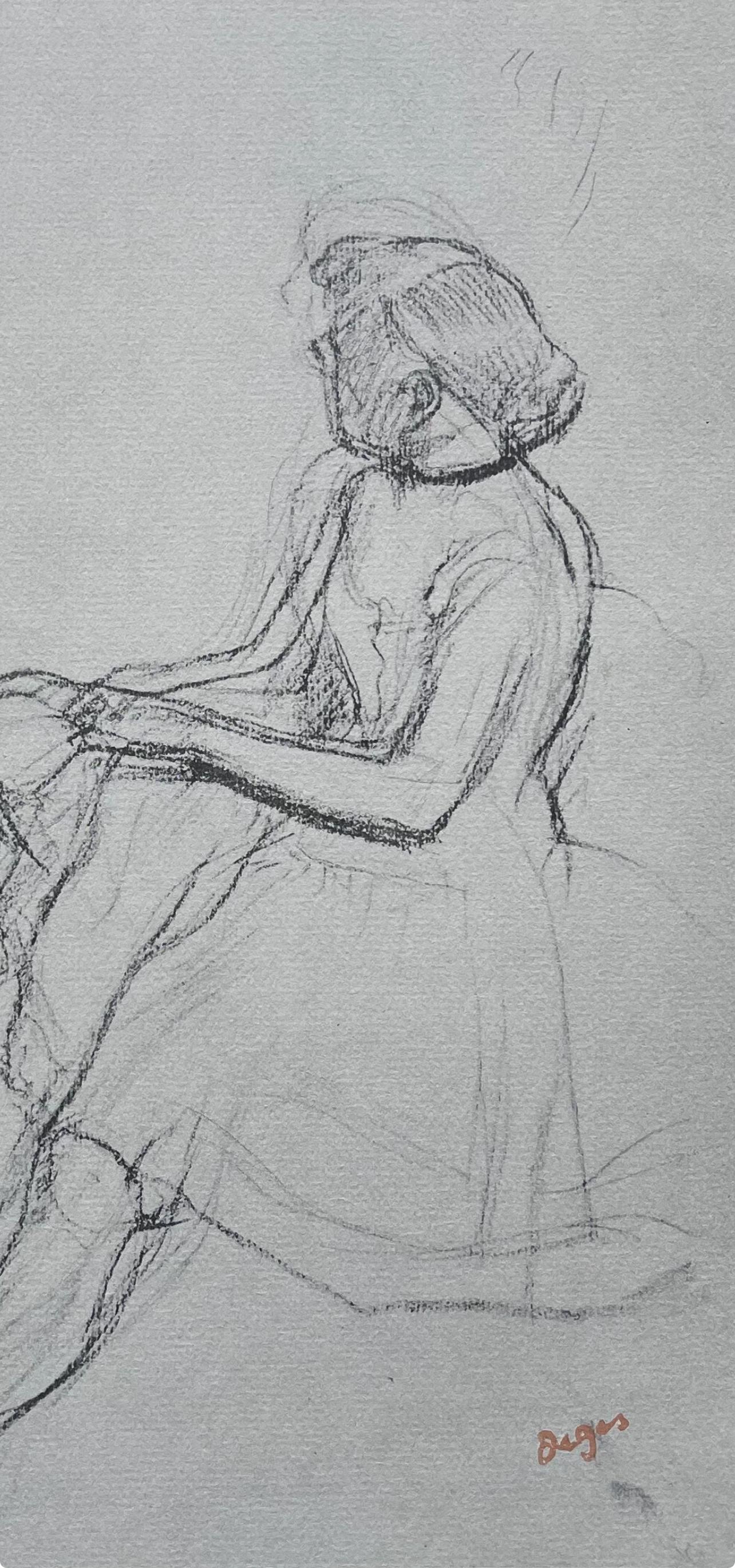 Degas, Seated dancer, removing her slipper, Ten Ballet Sketches (after) - Print by Edgar Degas
