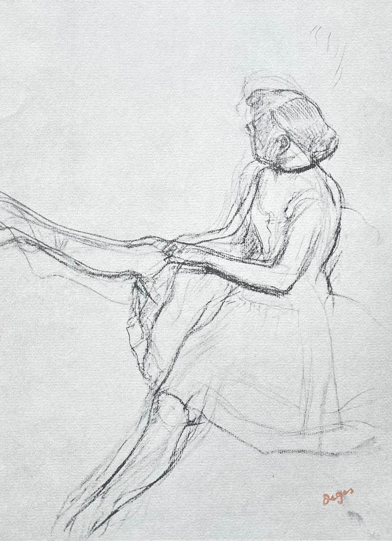 Degas, Bailarina sentada, quitándose la zapatilla, Diez bocetos de ballet (después)