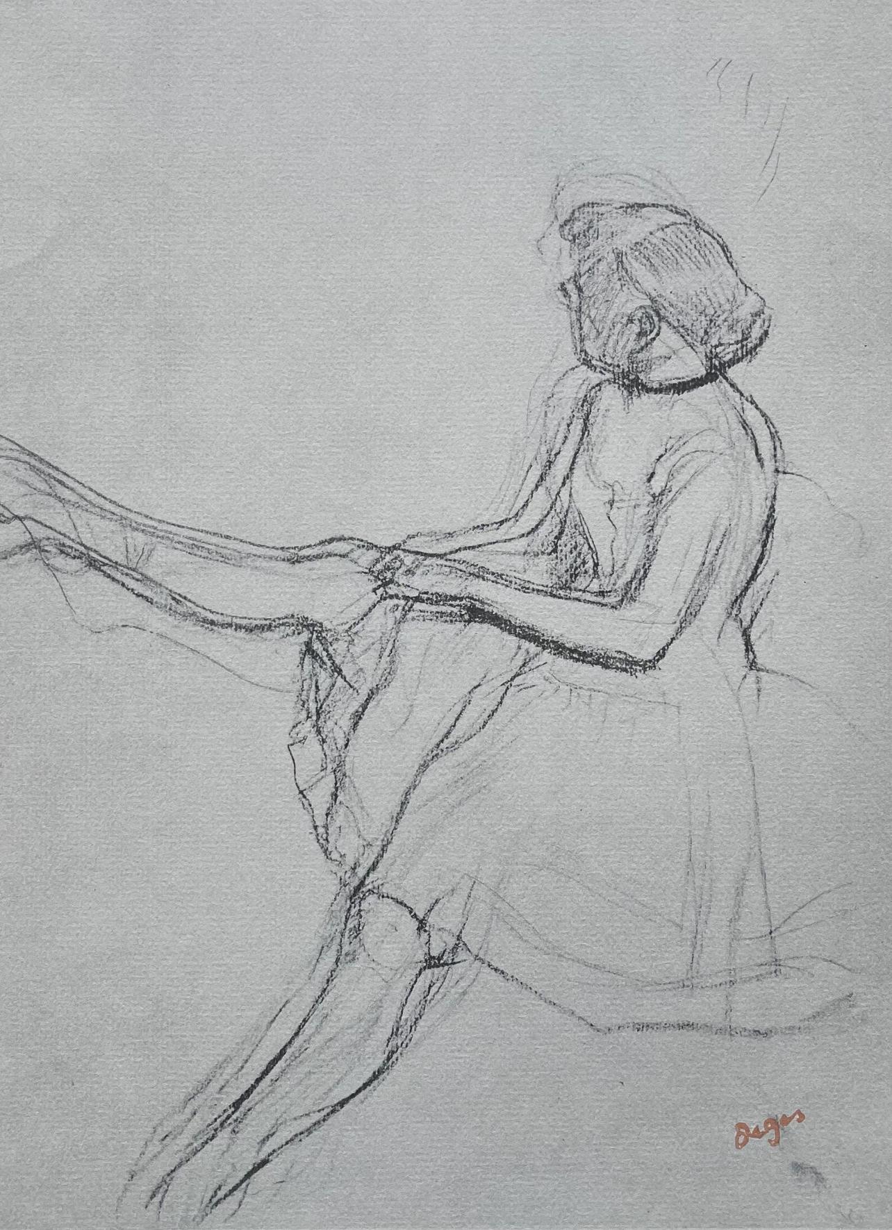 Edgar Degas Figurative Print – Degas, sitzende Tänzerin, die ihre Slipper entfernt, Zehn Ballettskizzen (nach)