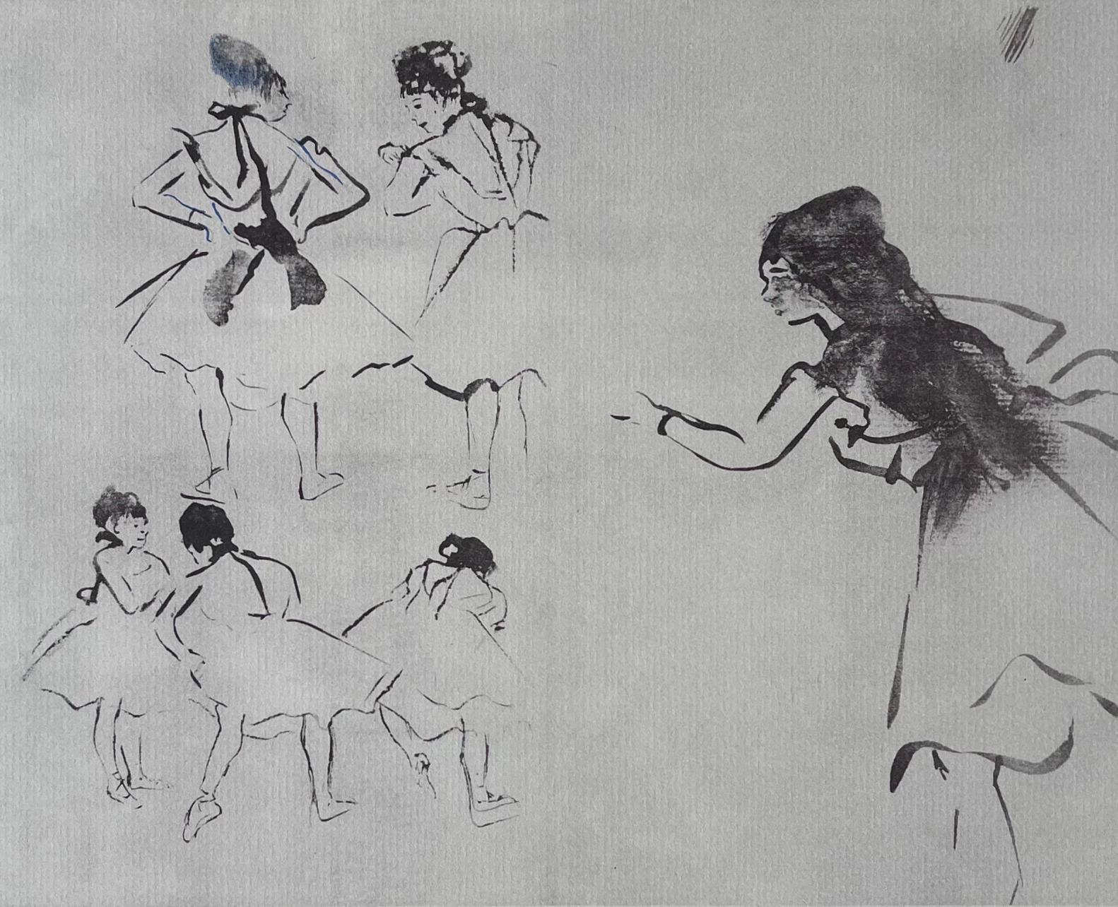 Edgar Degas Interior Print – Degas, Skizze von Tänzern, Zehn Ballettskizzen (nach)