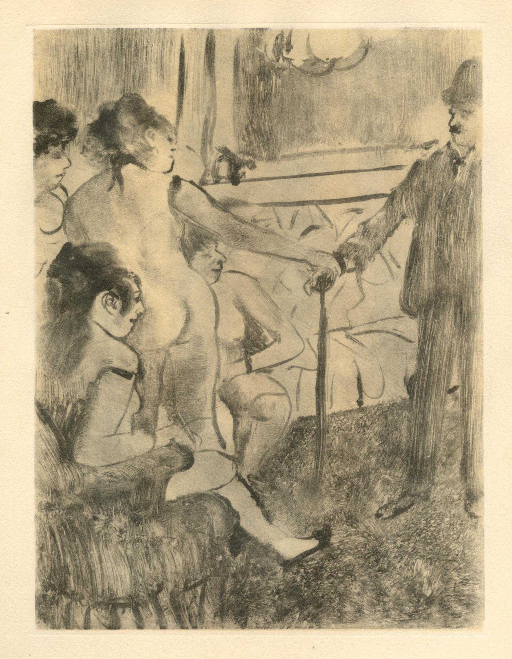Degas, Un Client serieux, E. Degas Monotypes (after) - Brown Figurative Print by Edgar Degas