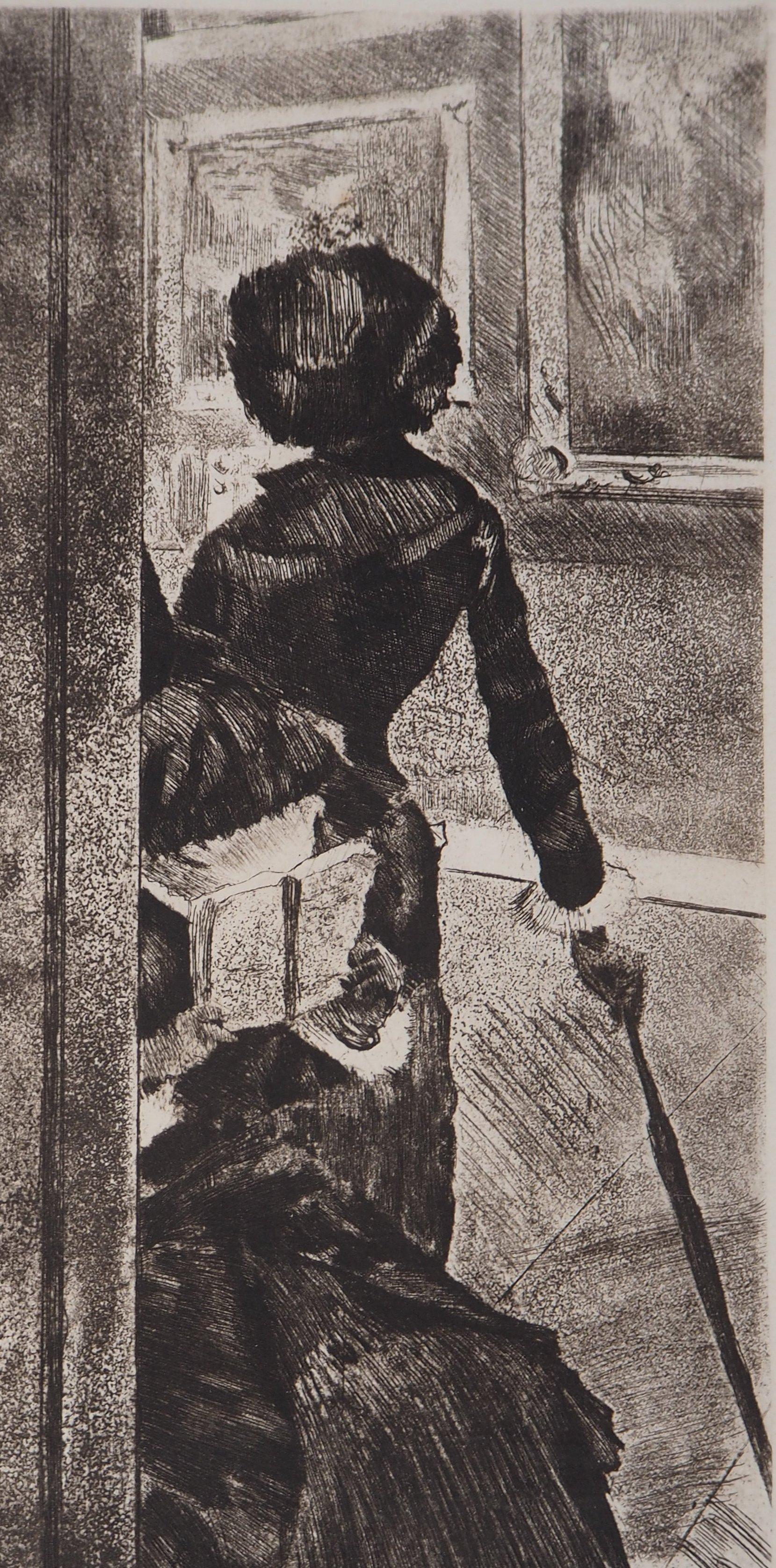 Mary Cassatt at the Louvre Museum - Original etching (Delteil #29) - Print by Edgar Degas