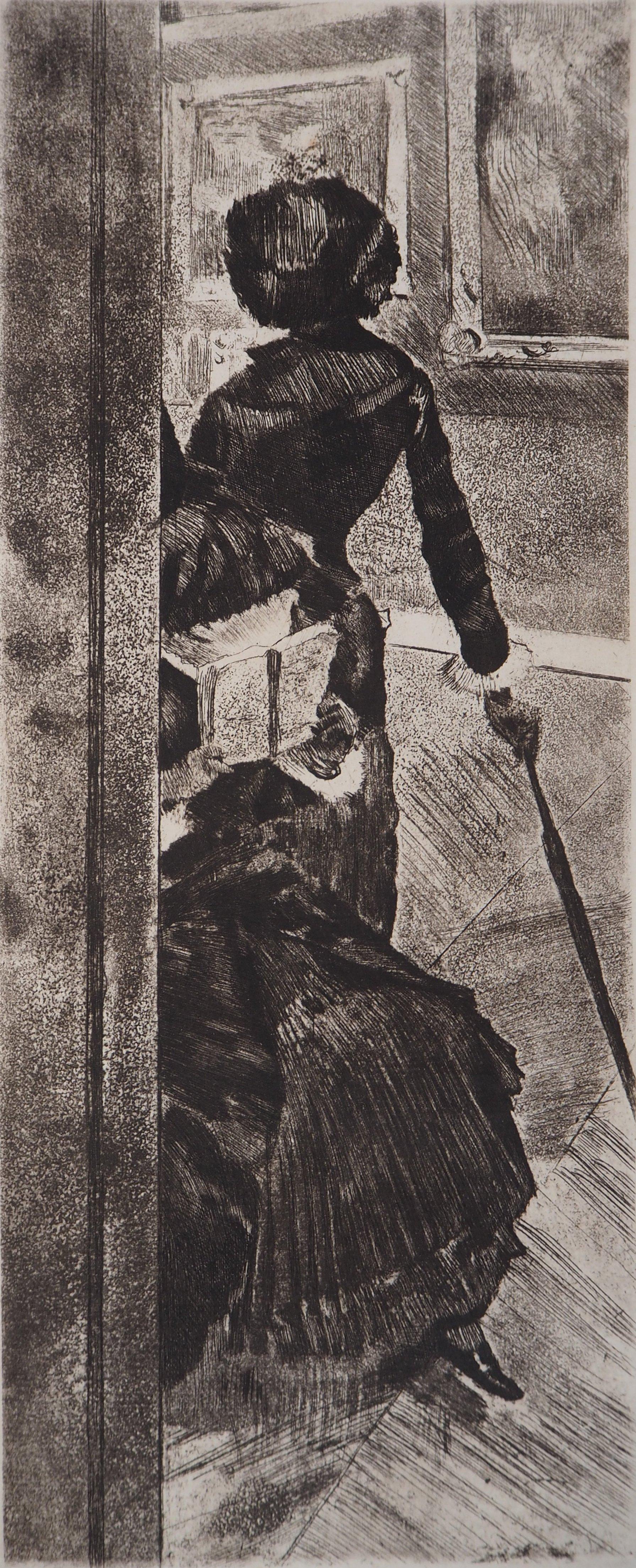 Mary Cassatt at the Louvre Museum - Original etching (Delteil #29) - Modern Print by Edgar Degas