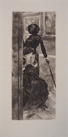 Mary Cassatt at the Louvre Museum - Original etching (Delteil #29)