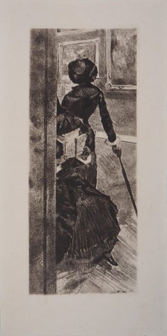 Mary Cassatt at the Louvre - Original etching (Delteil #29)