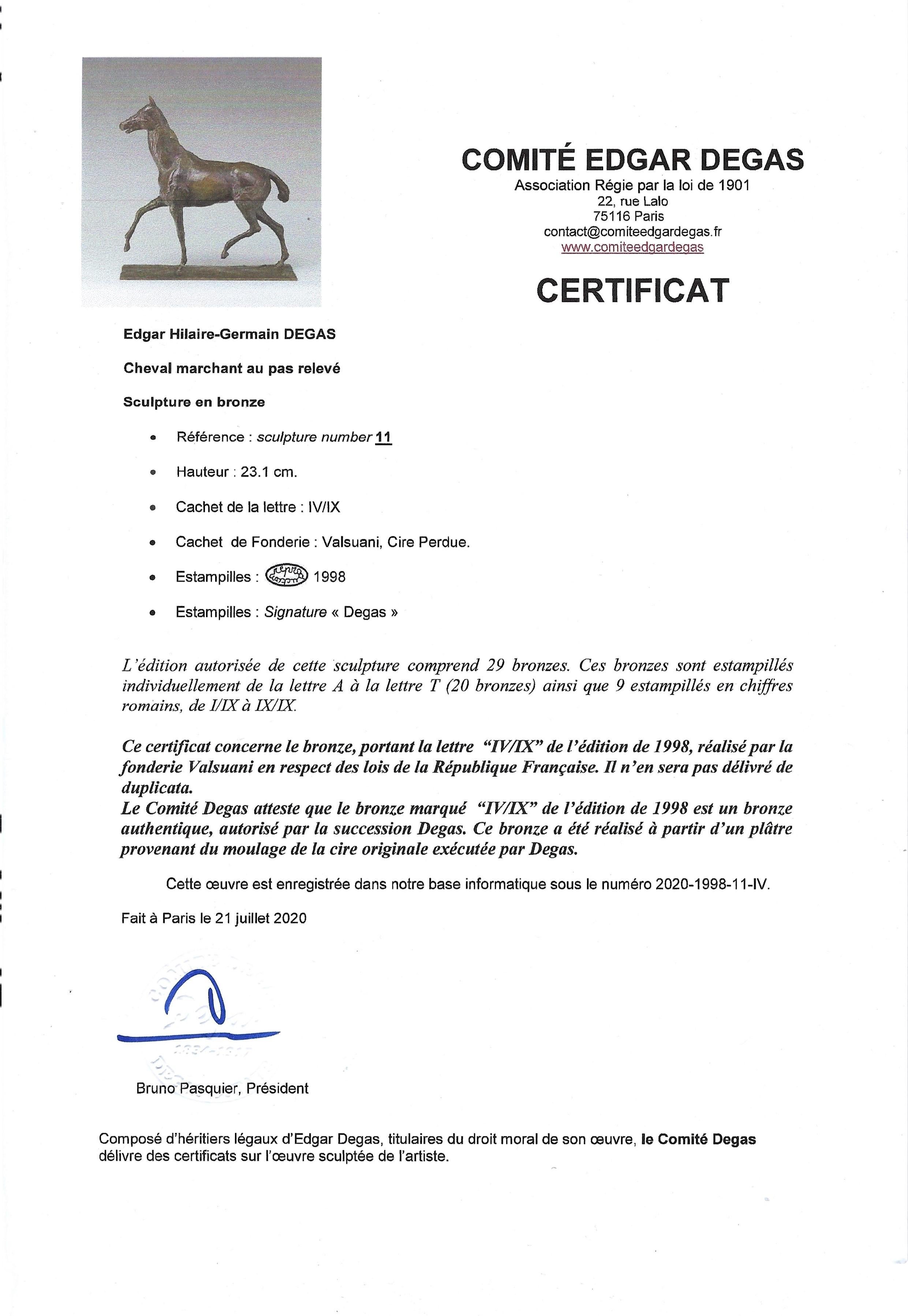 Zertifiziert Edgard Degas Bronze eines Pferdes : (Pferd geht in hohem Tempo) im Angebot 1
