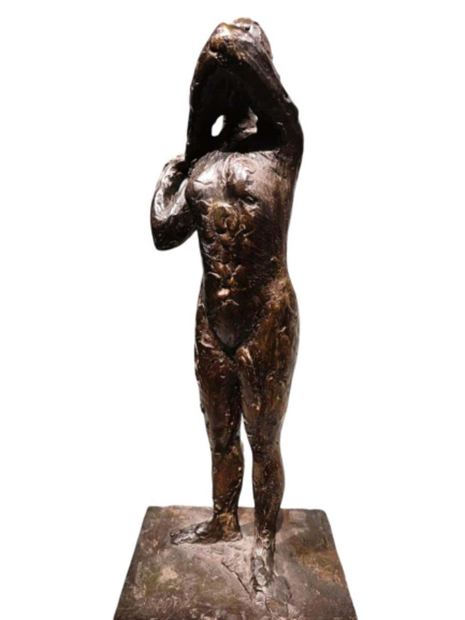 Dancer fastening the shoulder strap of her bodice – Edgar Degas, bronze cast by