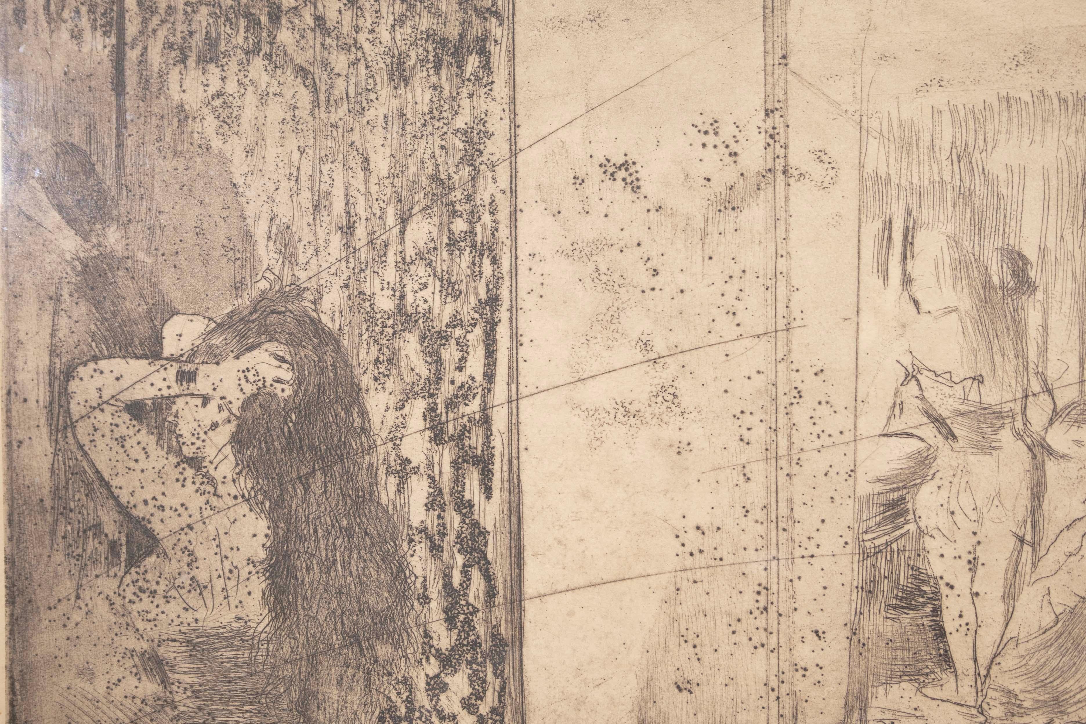 Edgar Degas Loges d'Actrices Modern Figurative Etching on Paper 1879-80 Framed For Sale 1