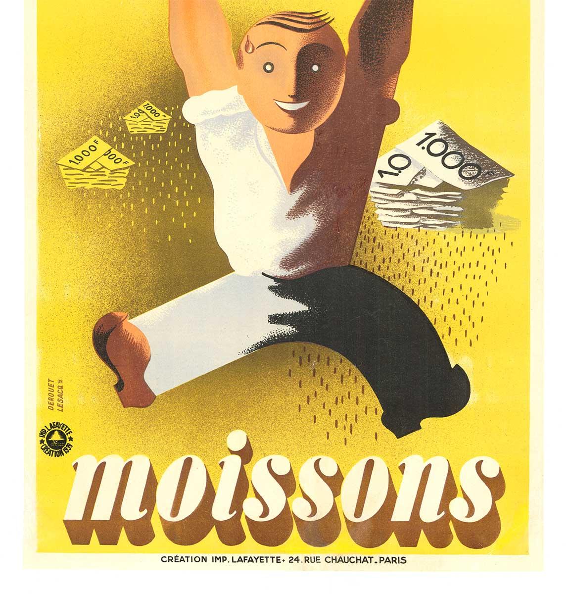 Poster francese d'epoca originale MOISSONS (raccolto) Loterie Nationale 1939 - Print Art Déco di Edgar Derouet