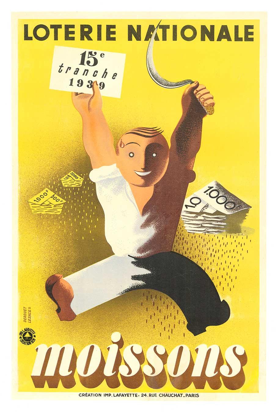 Figurative Print di Edgar Derouet - Poster francese d'epoca originale MOISSONS (raccolto) Loterie Nationale 1939