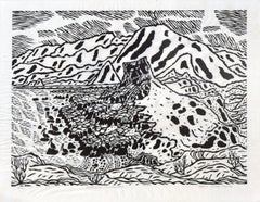 "South from Puertecitos" Mid Century Abstracted Landscape, Woodcut on Paper
