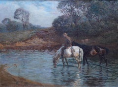 Aquarelle sur les chevaux - Peinture à l'huile d'art impressionniste britannique de 1914