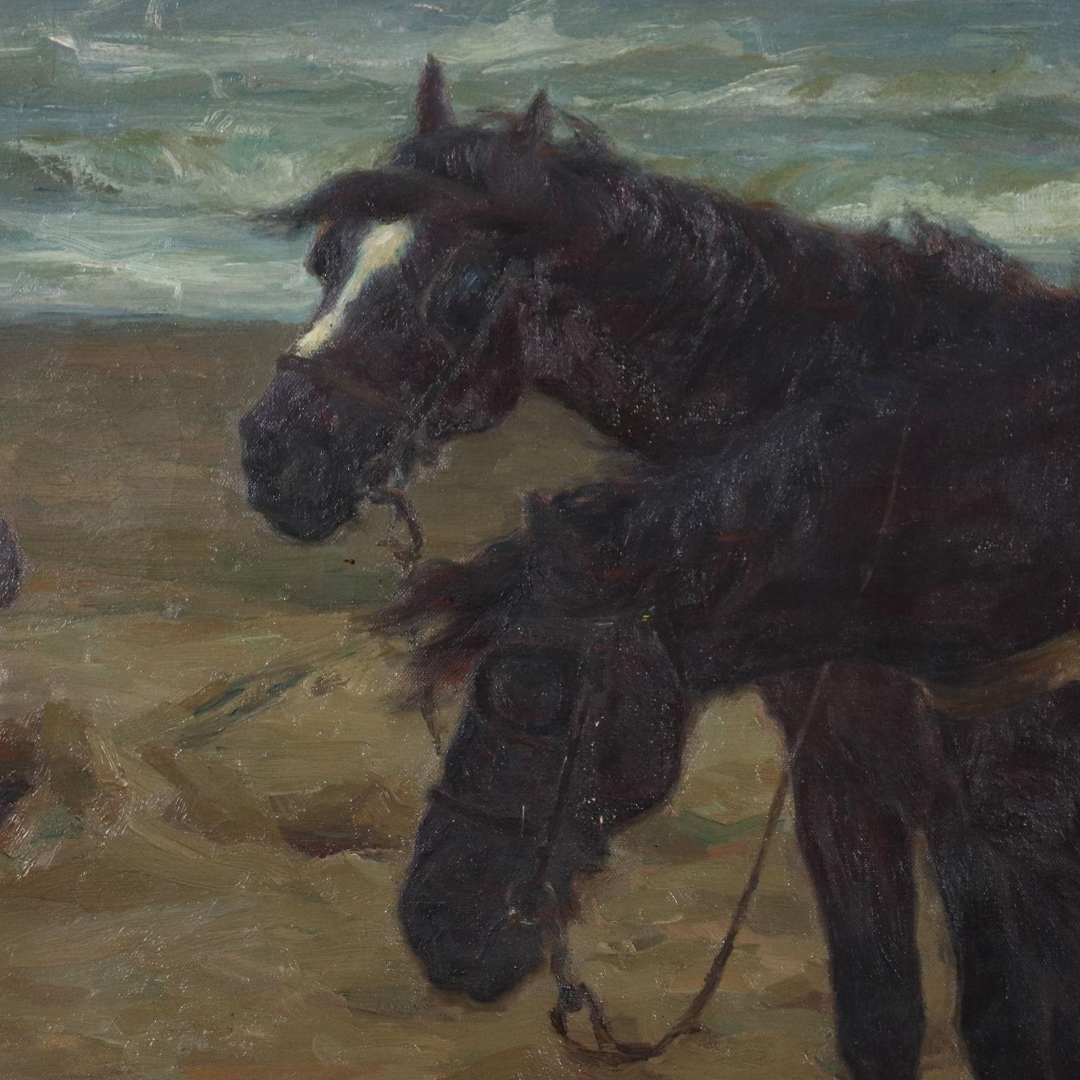 Peinture à l'huile sur toile - Scène de plage, Edgard Farasyn - XXe siècle 3