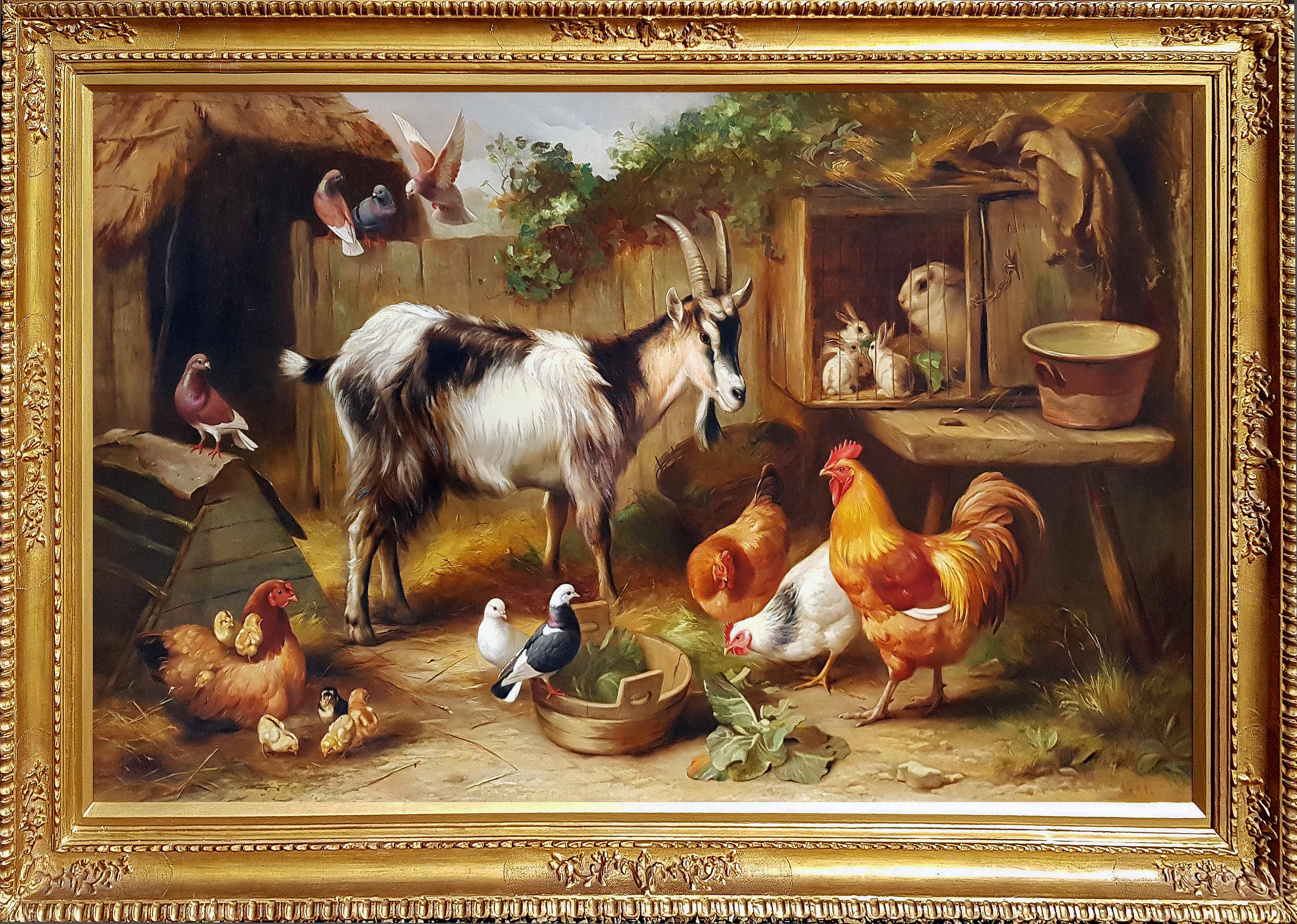 Edgar Hunt Animal Painting - A Farmyard Gathering