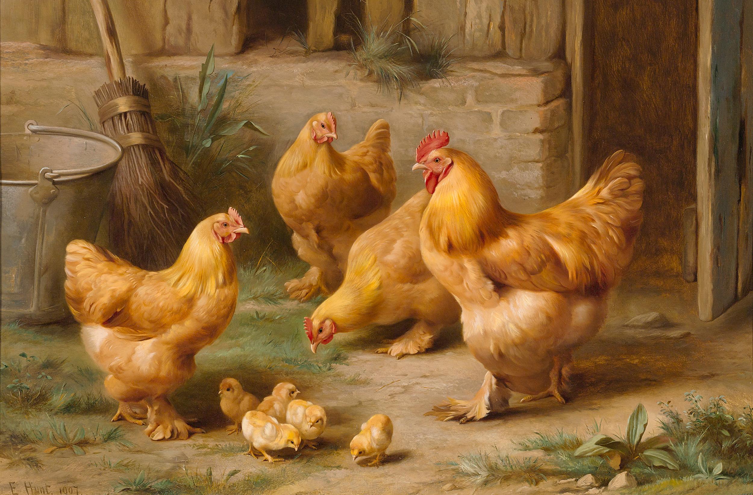 Edgar Hunt
1876-1955  British

Chicken and Chicks

Signed and dated "E Hunt 1907" (lower left)
Oil on canvas

Edgar Hunt’s realistic paintings of tranquil rural life, distinguished by their meticulous attention to detail, placed the artist among the
