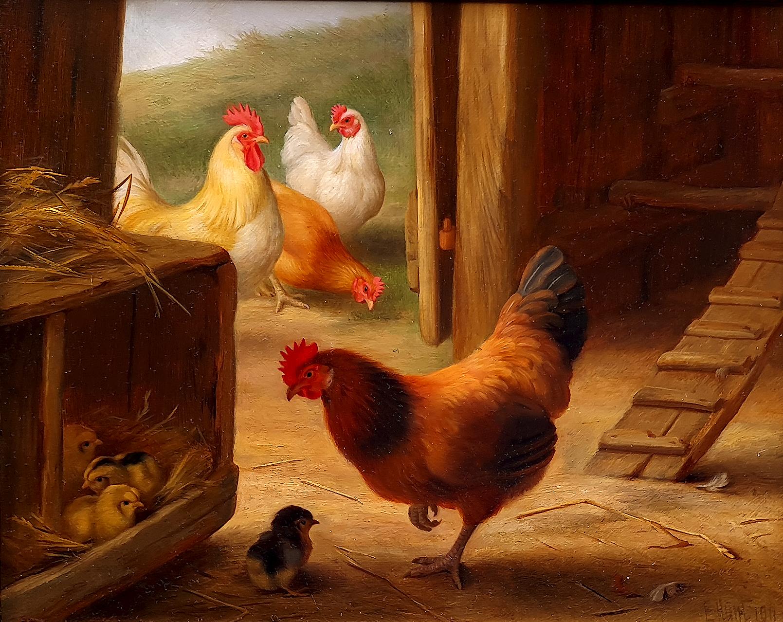 Under Mother's Watchful Eye - Painting by Edgar Hunt
